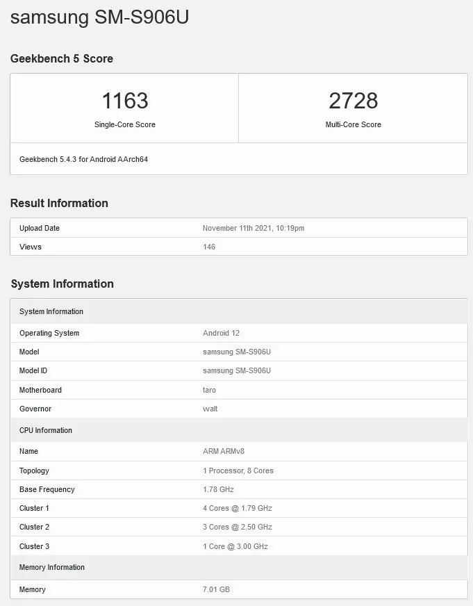 Galaxy S22+ ze Snapdragonem 898 przetestowany w Geekbench. Bardzo słaby wynik!