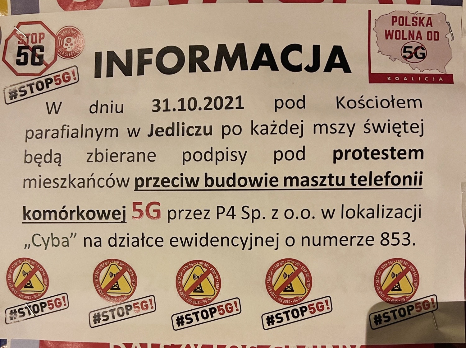 Jedlicze: A po mszy zablokujemy nadajnik 5G sieci Play (aktualizacja)