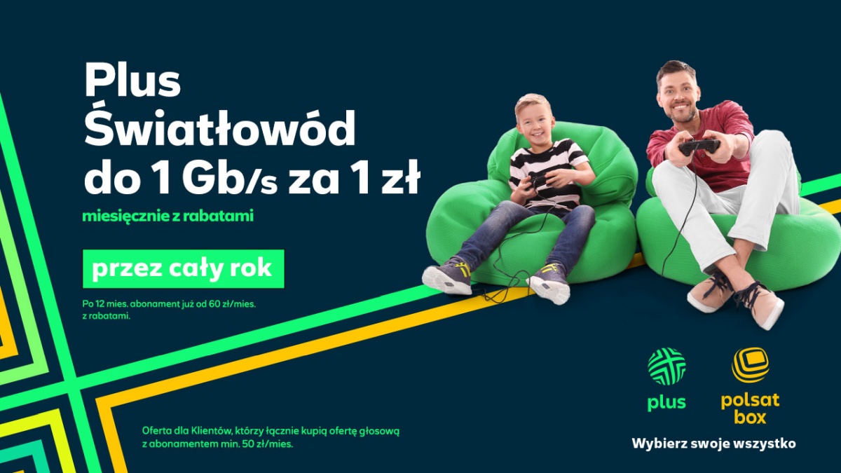 Plus Światłowód przez rok za 1 zł miesięcznie!