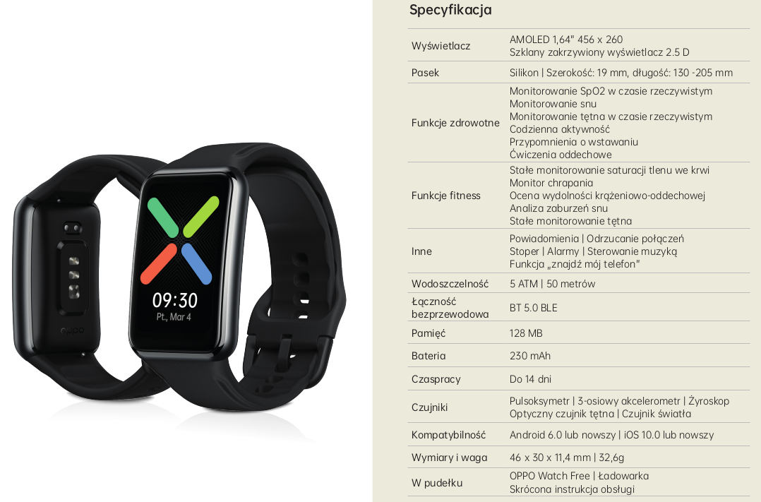 W Polsce debiutuje Oppo Watch Free.  Sposób na bezsenność i chrapanie