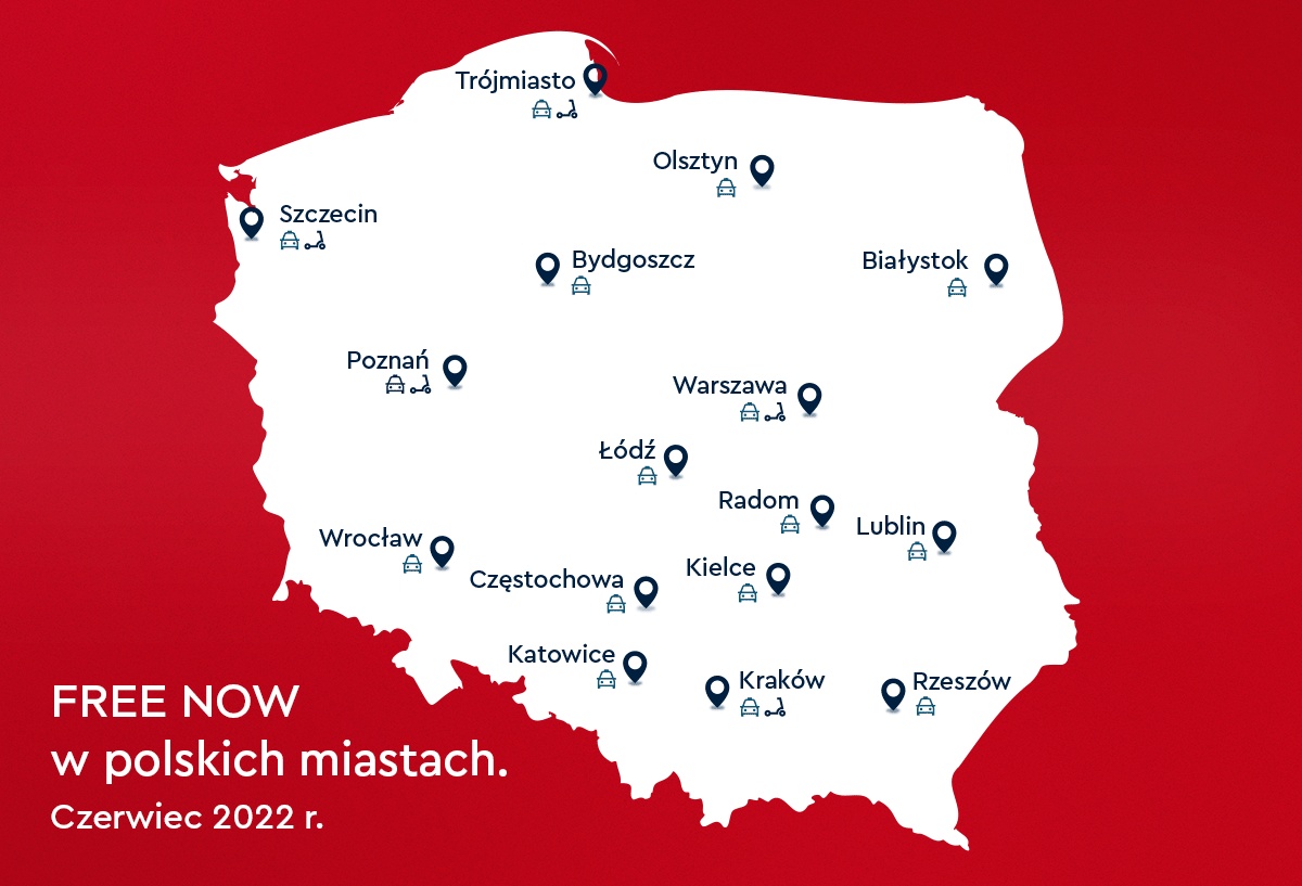 Free Now wjeżdża do kolejnych miast. Na start jest taniej
