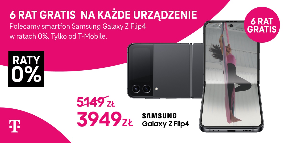 Kup Samsunga Galaxy Z Flip4 w T-Mobile, a 6 rat dostaniesz gratis