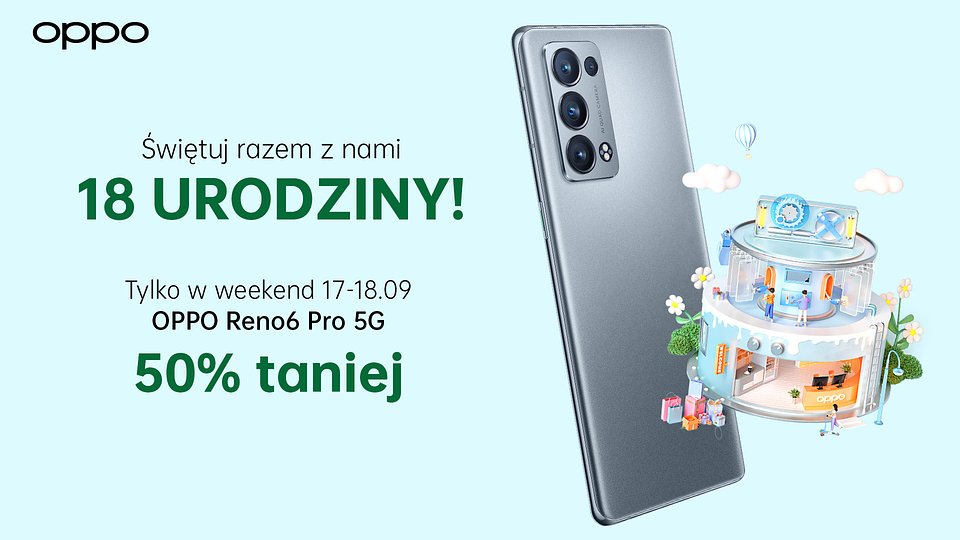 Smartfony Oppo za pół ceny. Super promocja na 18 urodziny