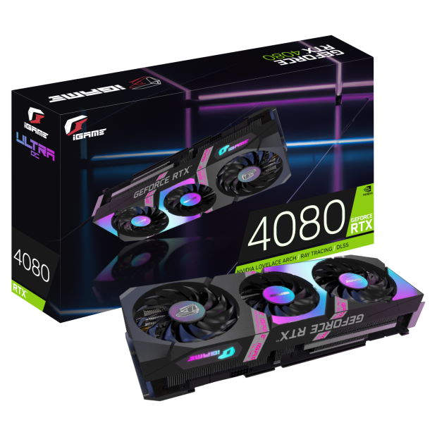 Colorful iGame GeForce RTX 4080 Ultra OC pozuje na zdjęciu