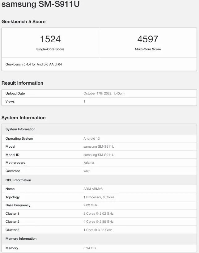 Galaxy S23 ze Snapdragonem 8 Gen 2 popisuje się w benchmarku
