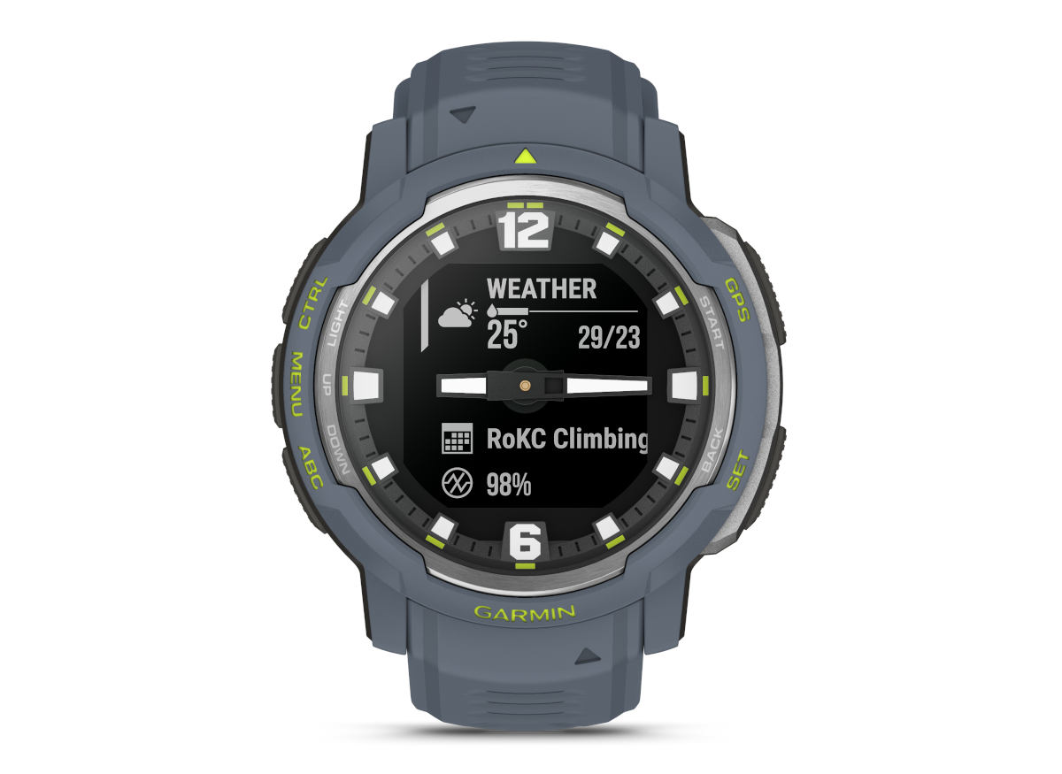 Garmin Instinct Crossover to hybrydowy smartwatch z fluorescencyjnymi wskazówkami