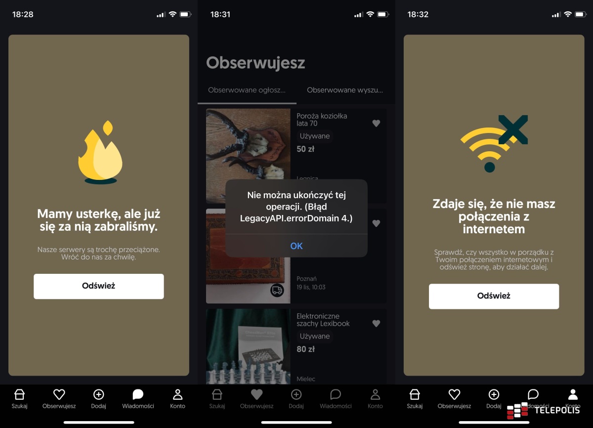 OLX ma awarię. „Co chwila błąd i ponów próbę”