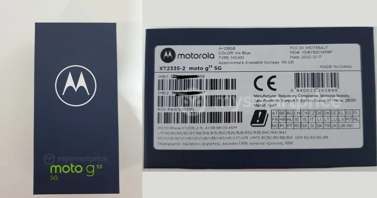 Motorola Moto G53 5G z eSIM ujawnia się przed światową premierą