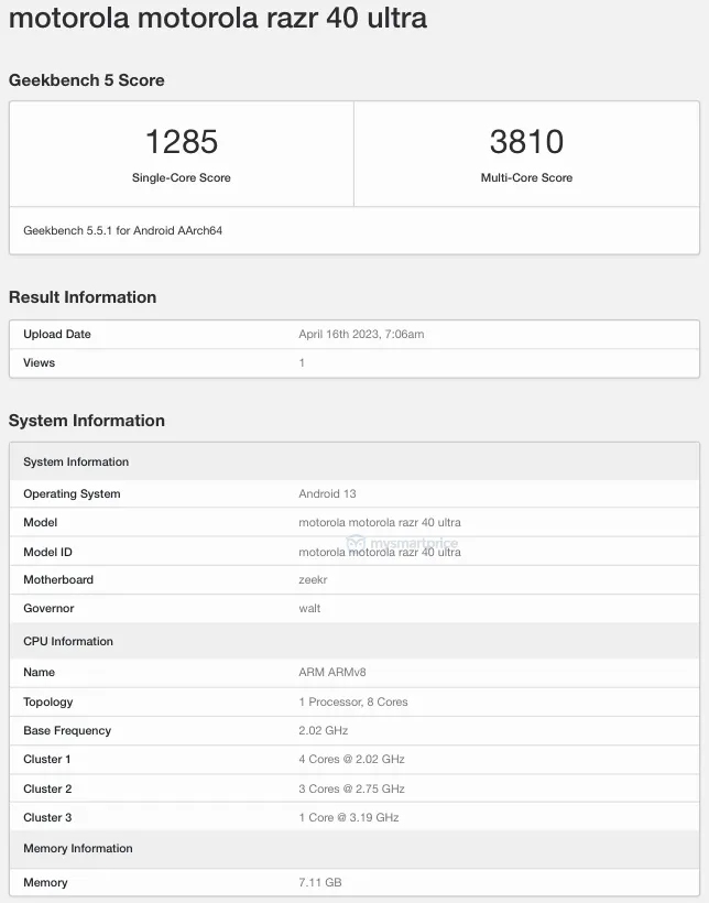 Motorola RAZR 40 Ultra przetestowana w Geekbench. Oto jej specyfikacja