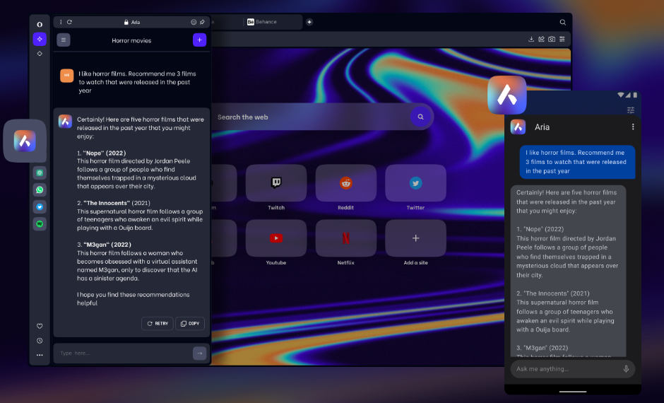 Opera wprowadza sztuczną inteligencję OpenAI. To Aria, jest za darmo