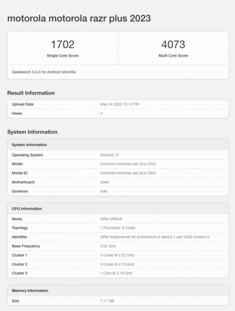 Motorola Razr+ 2023 w Geekbench 6. To ile będzie tych składaków?