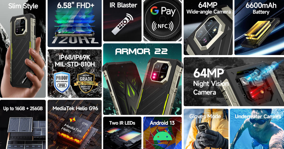 Pancerny Ulefone Armor 22 z noktowizyjnym aparatem 64 Mpix