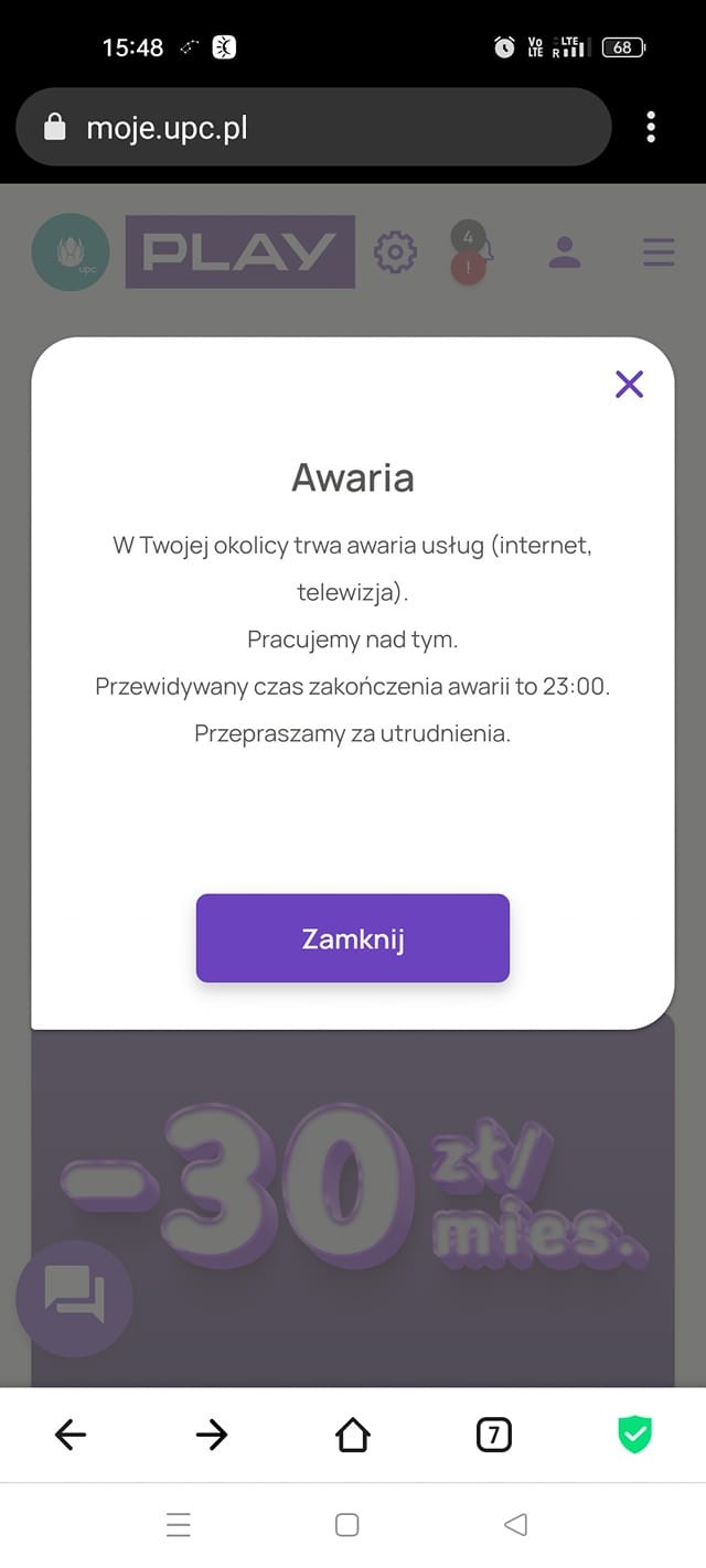 Awaria w Play. Były problemy z Internetem UPC