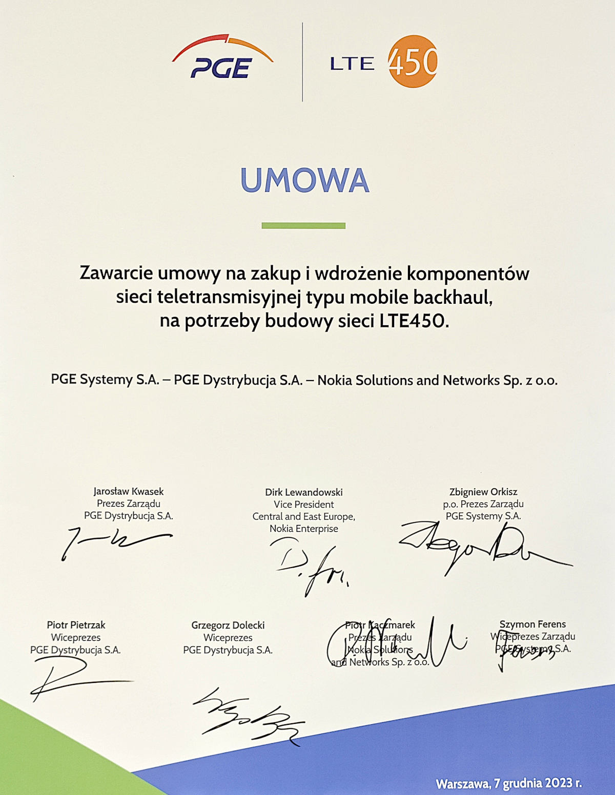 Nokia podpisała umowę z PGE. Sieć LTE450 rusza w 2024 roku