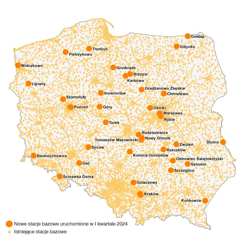 Orange postawił nowe stacje bazowe. Tyle ich było w I kwartale 2024 r.