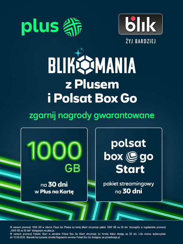 Plus i Polsat Box zapraszają do loterii BLIK. Do zgarnięcia 1000 GB