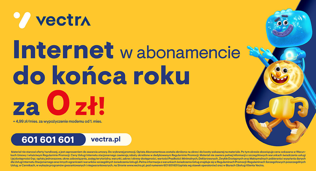 Vectra: internet do 1,2 Gb/s do końca roku za 0 zł