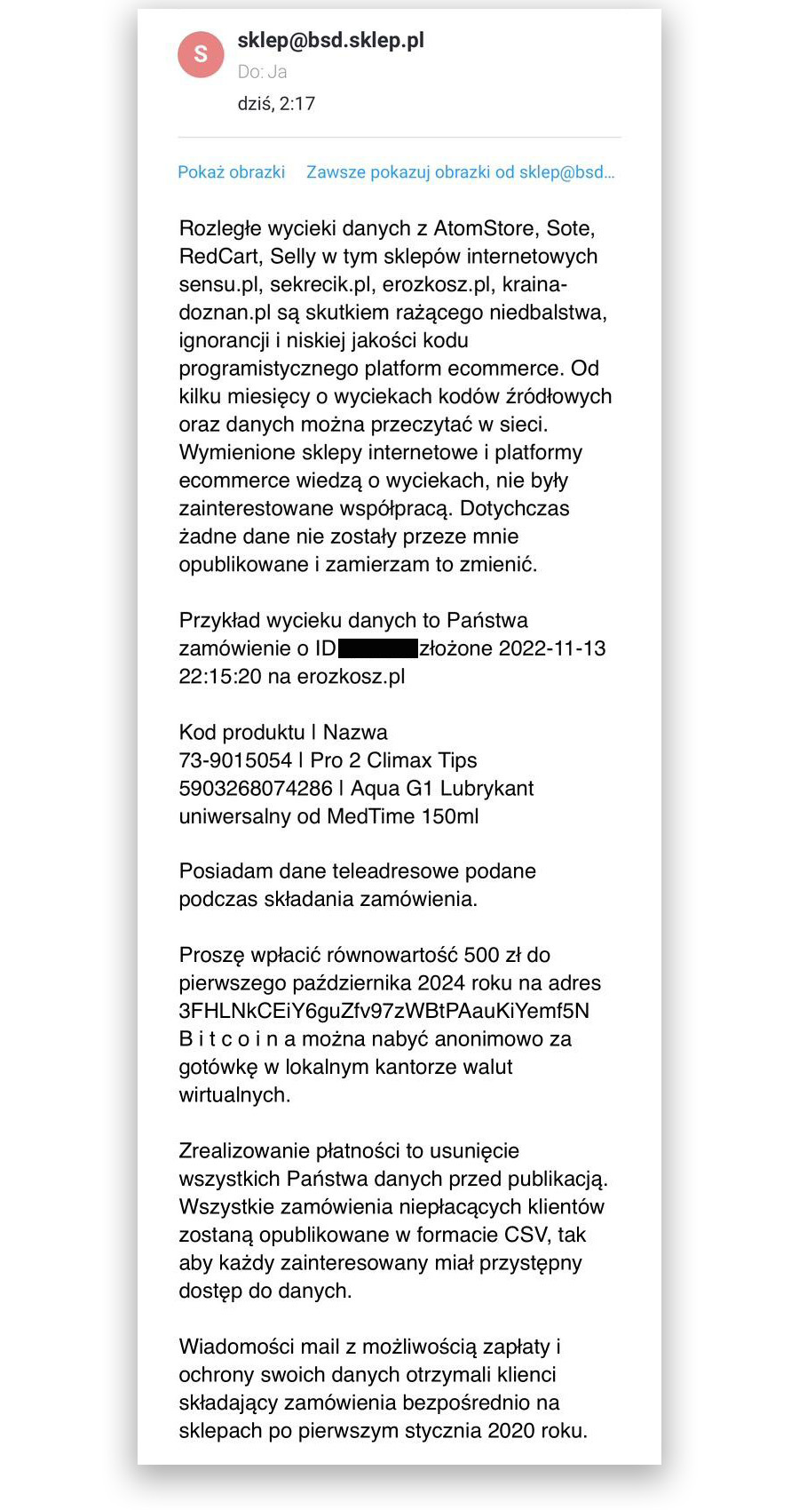 Wyciek danych z polskich sex-shopów. Napastnicy szantażują klientów