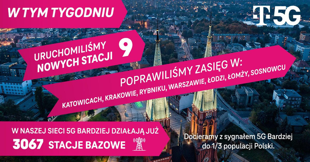 T-Mobile poprawił zasięg. W 7 miastach 5G jest Bardziej