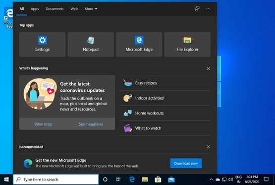 Windows 10 z okienkiem pogody w... wyszukiwarce