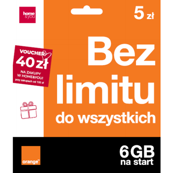 Kupując starter Orange za 5 zł możemy dostać w prezencie kupon rabatowy o wartości 40 zł