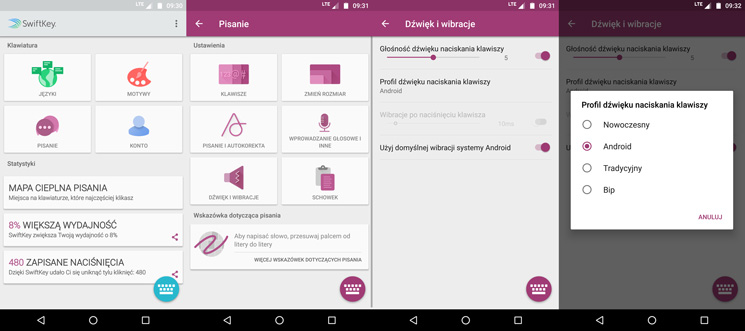 Dźwięki klawiszy w SwiftKey