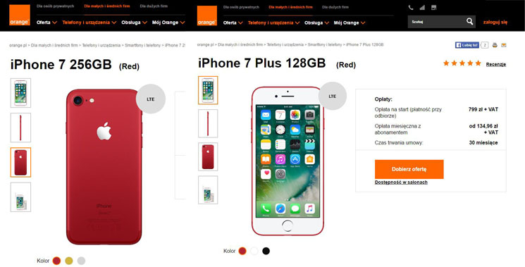 Czerwony iPhone 7 w Play i w Orange