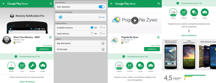 Aplikacja pogodowa i monitorująca pamięć RAM za darmo w sklepie Google Play