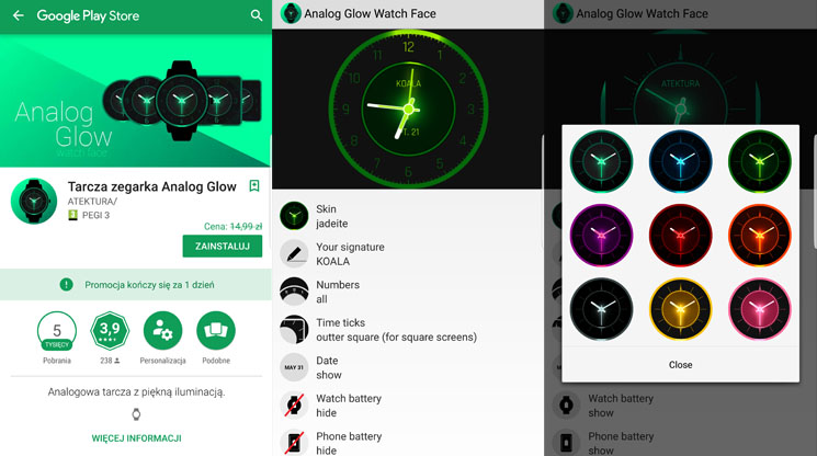Google Play: za darmo do pobrania Tarcza Analog Glow do smartwatchy z Android Wear