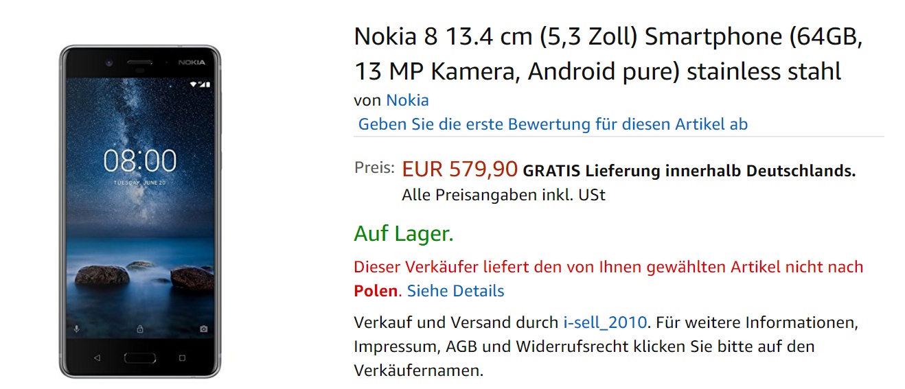 W niemieckim Amazonie można już kupić Nokię 8