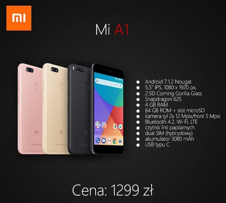 Xiaomi Mi A1 kosztuje w Polsce 1299 zł