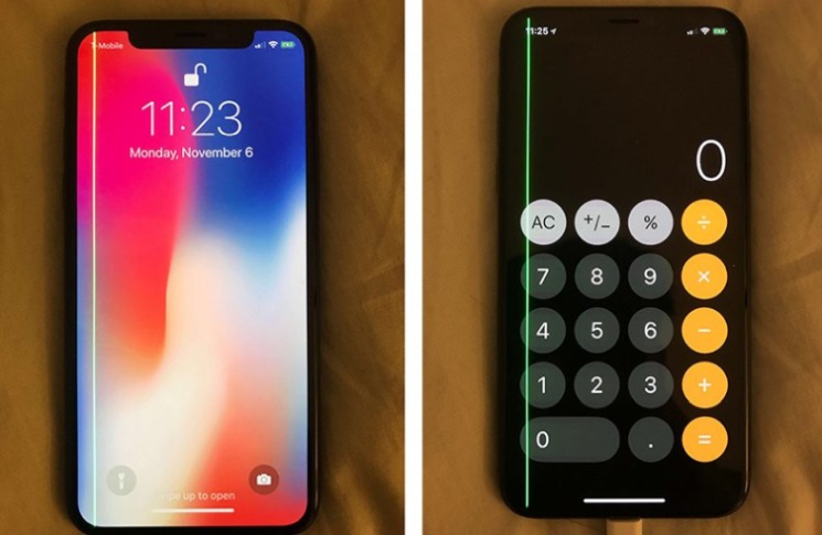 iPhone X i zielona linia na wyświetlaczu