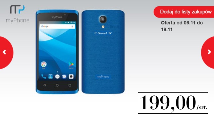 myPhone C-Smart IV  dostępny w Biedronce za 199 zł
