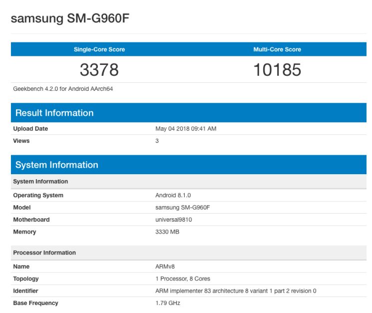 Galaxy S9 otrzyma wkrótce aktualizację do Androida 8.1. Pierwsze testy pojawiły się w Geekbench