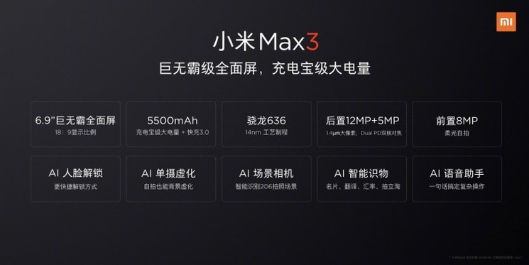 Specyfikacja Xiaomi Mi Max 3