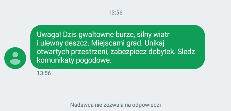 Alert RCB - SMS-owe powiadomienia o burzach i innych zagrożeniach